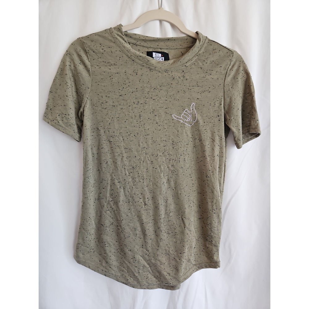 Fifth Ryder Kids‎ Medium Olive Green Heathered Shaka Embroidered T-Shirt Short
